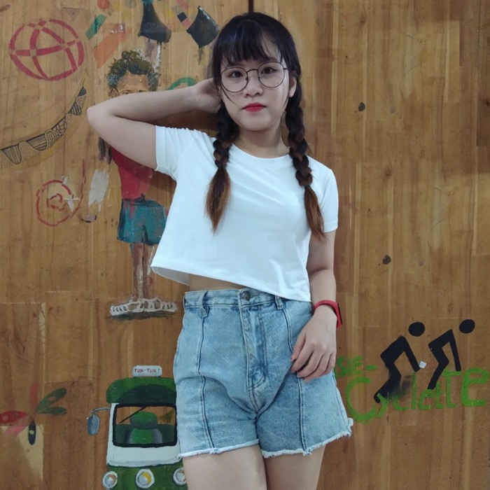Round crop top tee, 100% cotton, soft and nice 