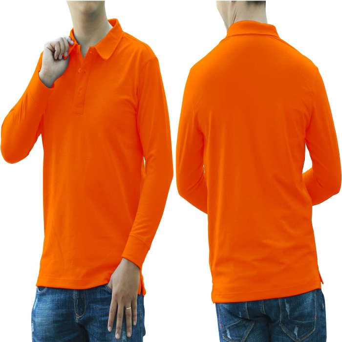 Orange long sleeves man polo shirt 