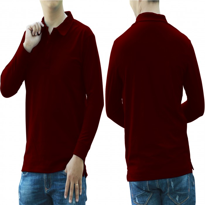 Dark red long sleeves man polo shirt 