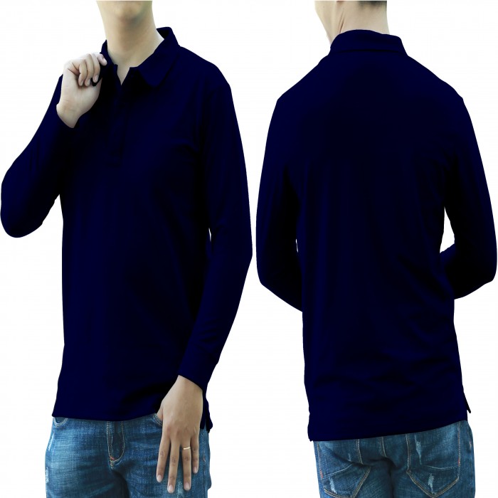 Navy blue long sleeves man polo shirt 