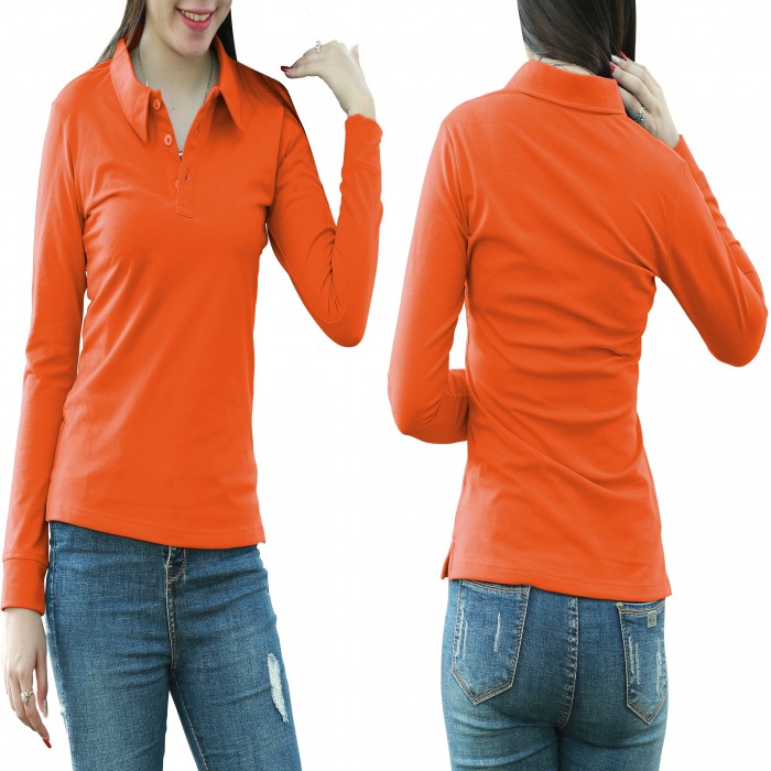 Orange long sleeves woman polo shirt 