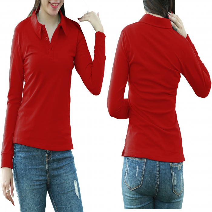 Red long sleeves woman polo shirt 