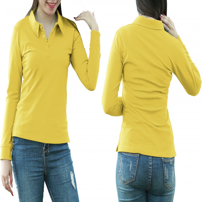 Yellow long sleeves woman polo shirt 