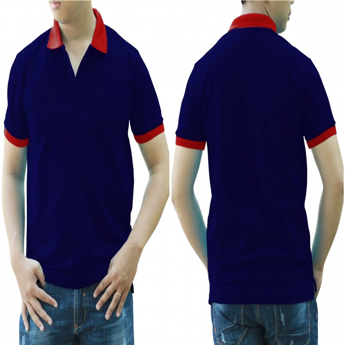 Navy blue red mixed man polo shirt 
