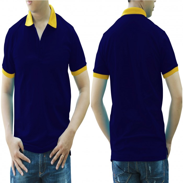 Navy blue yellow mixed man polo shirt 
