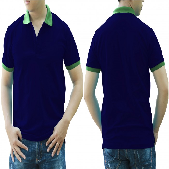 Navy blue green mixed man polo shirt 