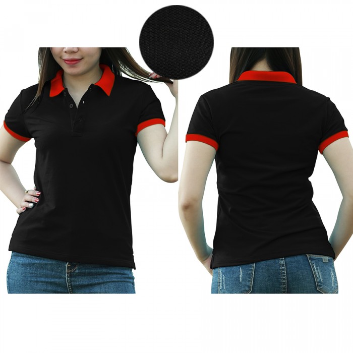 Black red mixed woman polo shirt 