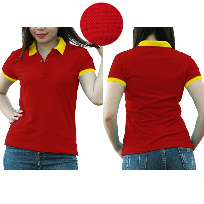 Red yellow mixed woman polo shirt 
