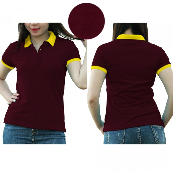 Dark red and yellow mixed woman polo shirt 