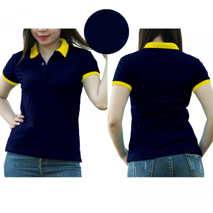Navy blue yellow mixed woman polo shirt 