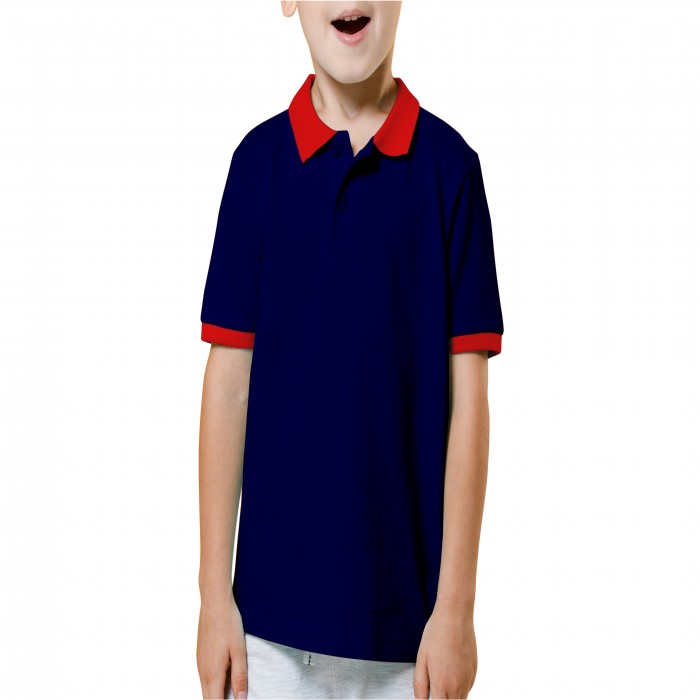 Navy blue red mixed children polo shirt 
