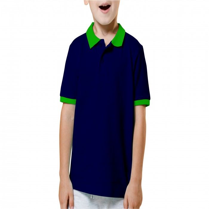 Navy blue green mixed children polo shirt 