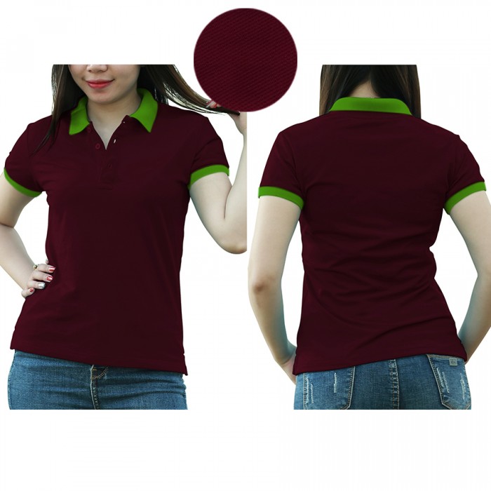 Dark red and green mixed woman polo shirt delivers during 1 hour