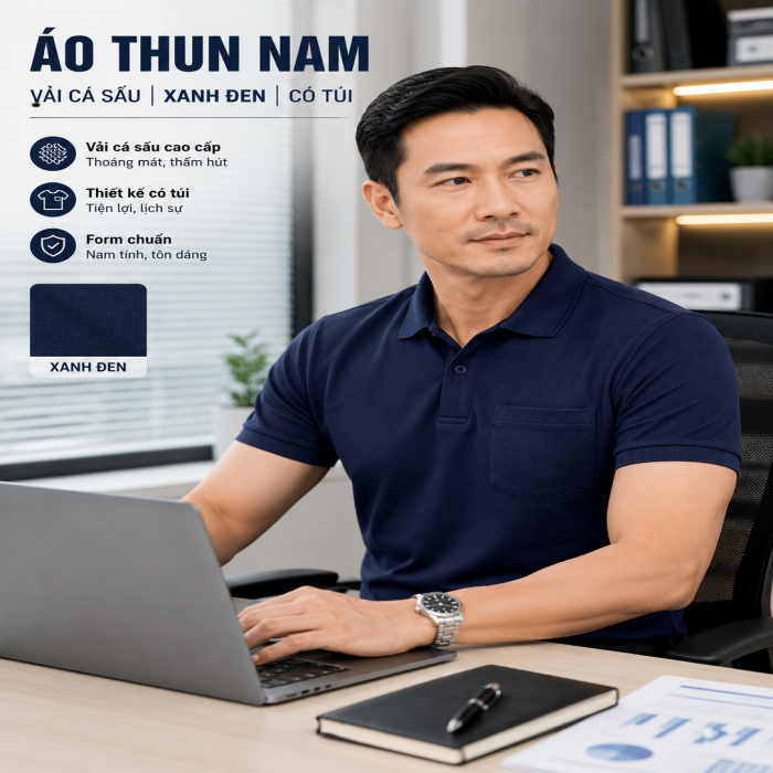 Áo Thun Nam | Có Túi | Xanh Đen