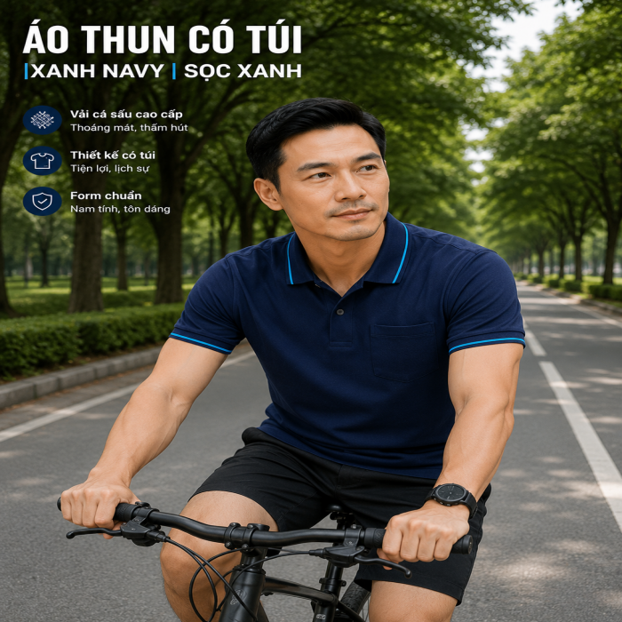 Áo Thun Phối | Xanh Đen | Nam | Có Túi | Vải Cá Sấu