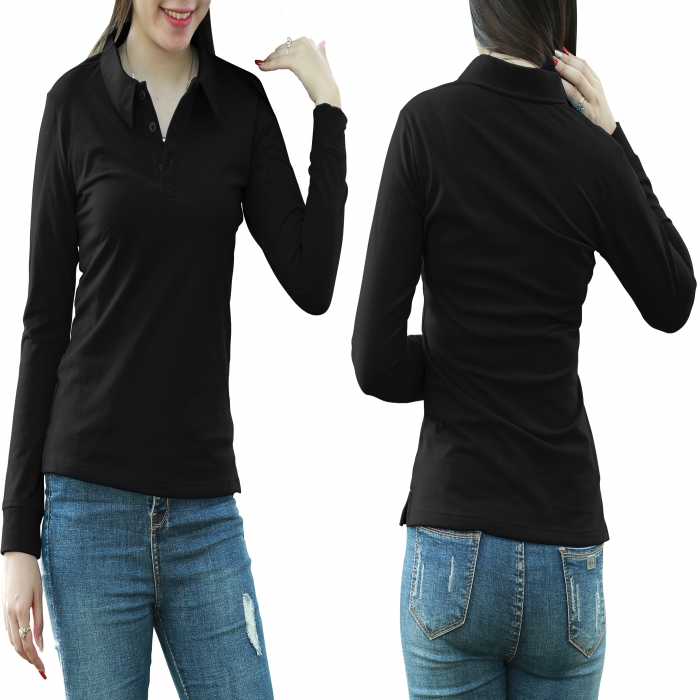 Red long sleeves woman polo shirt  - 3