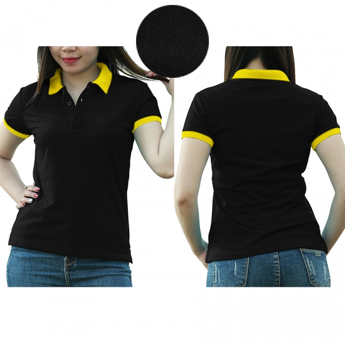 Navy blue yellow mixed woman polo shirt  - 5