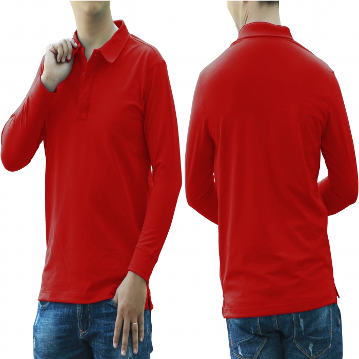 Dark red long sleeves man polo shirt  - 4