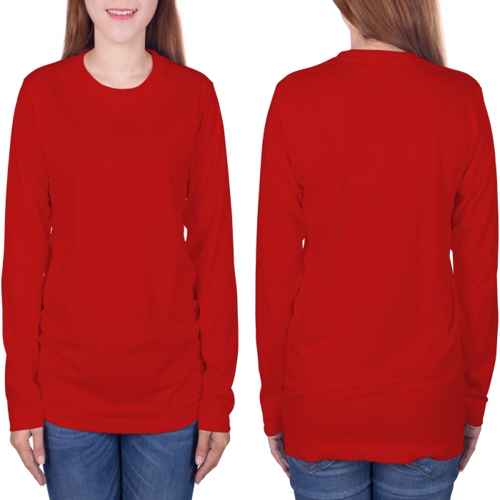Dark red long sleeves woman t-shirt  - 4