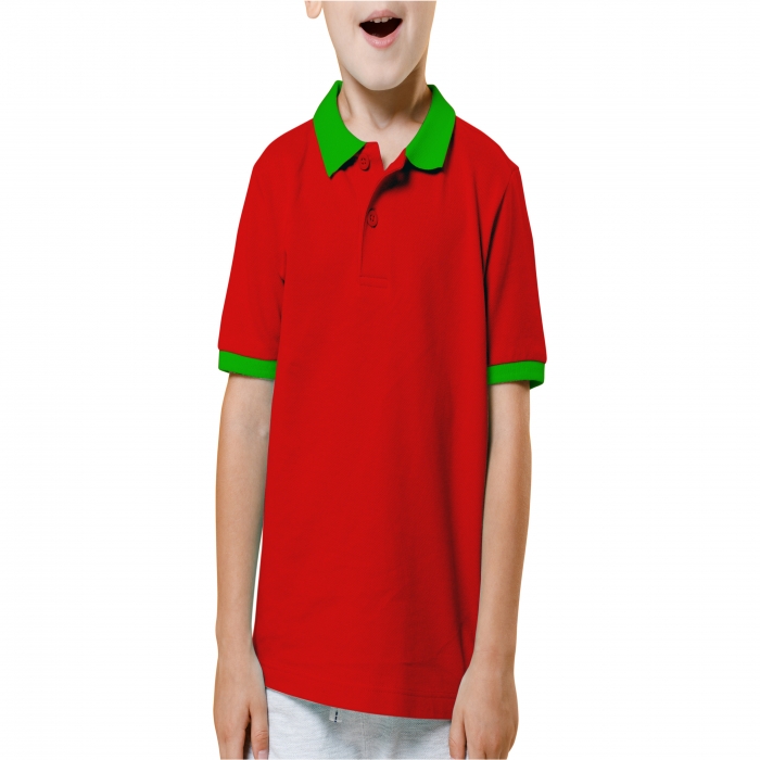 Dark red and green mixed children polo shirt  - 10
