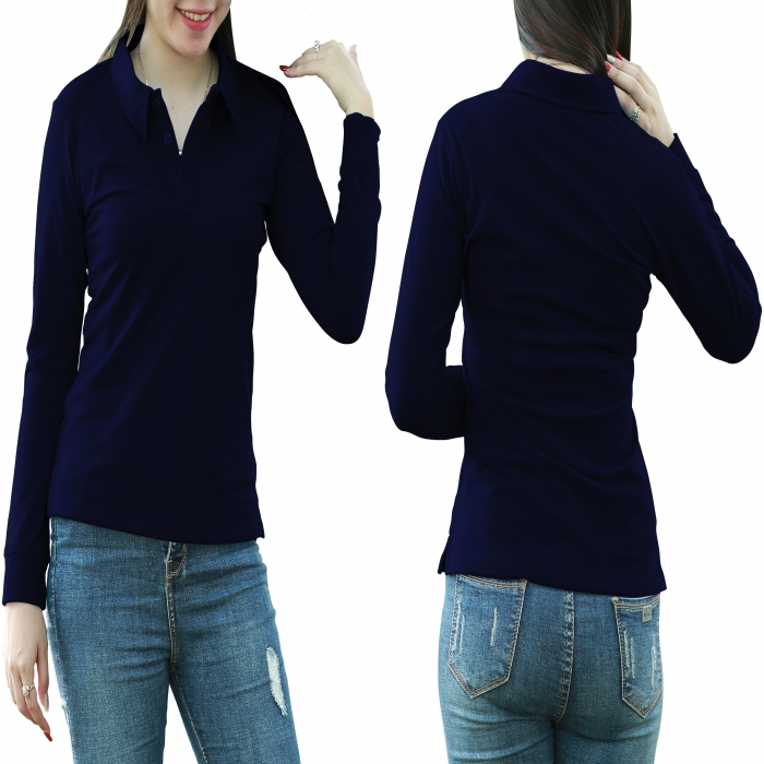 Black long sleeves woman polo shirt  - 5