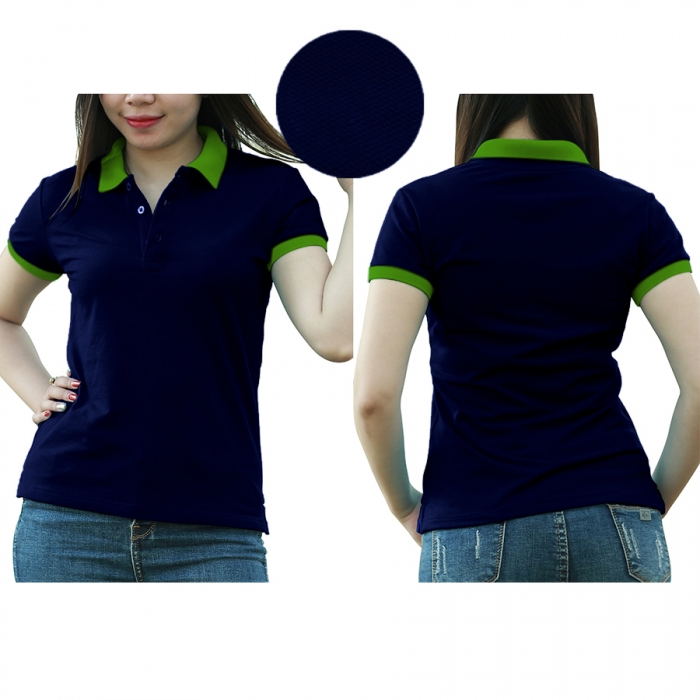 Navy blue red mixed woman polo shirt  - 13