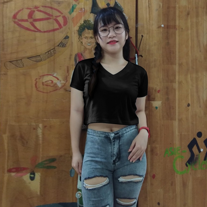 Black v-neck crop top tee, 100% cotton, soft and nice  - 2