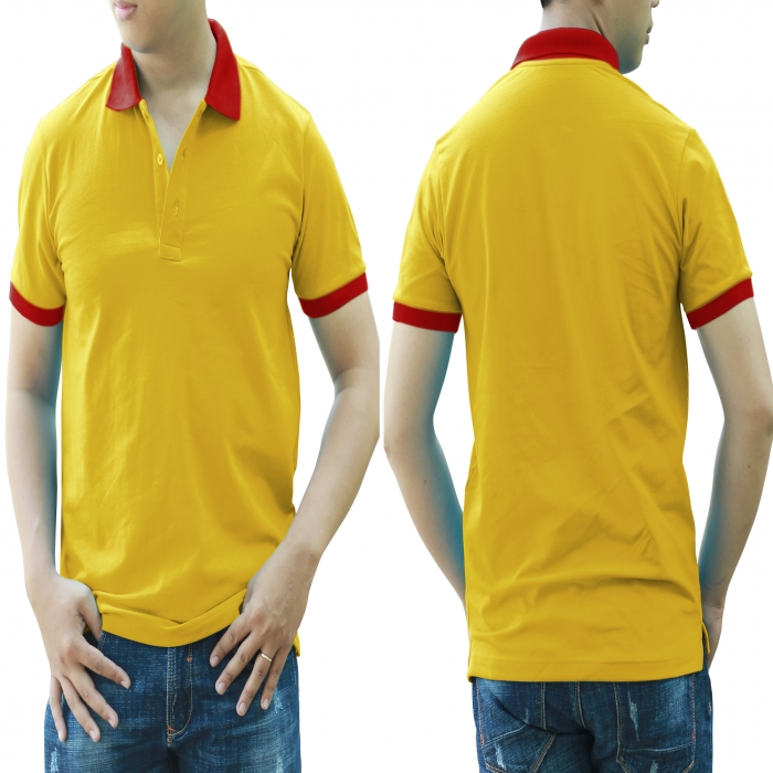 Dark red yellow mixed man polo shirt  - 14