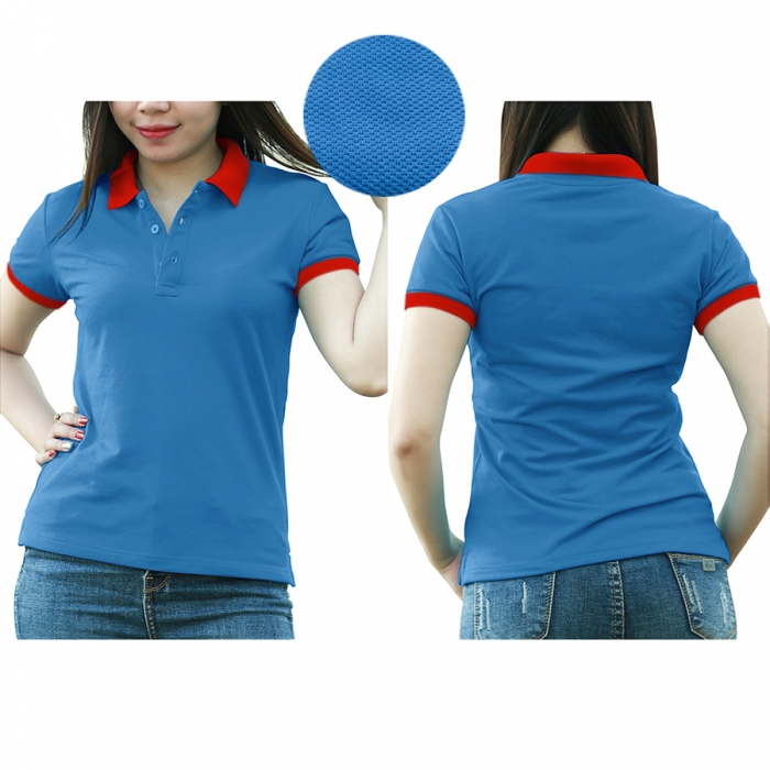 Navy blue red mixed woman polo shirt  - 16