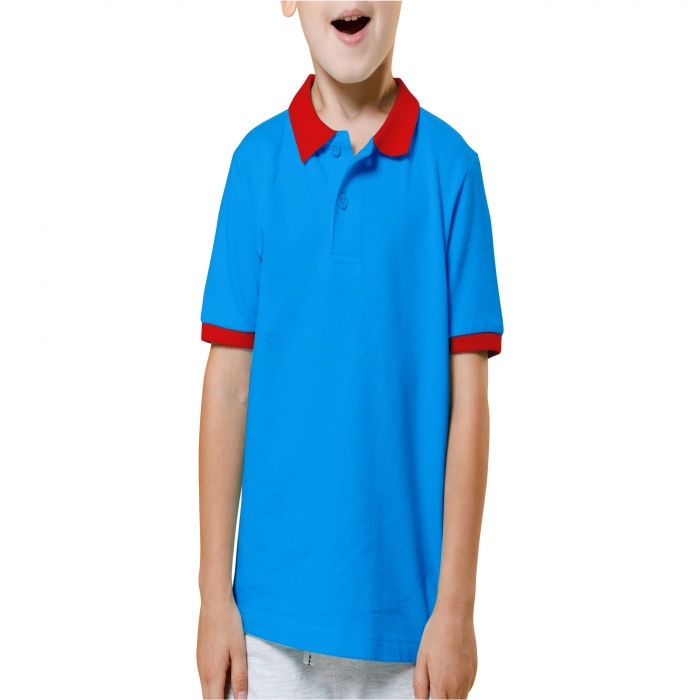 Navy blue red mixed children polo shirt  - 16