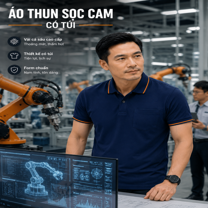 Áo Thun Phối | Xanh Đen | Nam | Có Túi | Vải Cá Sấu - 4