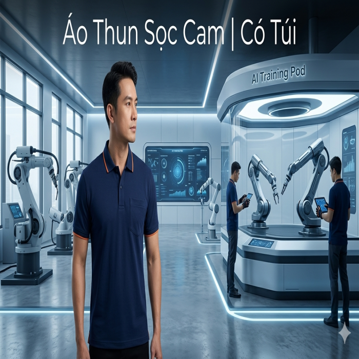 Áo Thun Phối | Xanh Đen | Nam | Có Túi | Vải Cá Sấu - 6