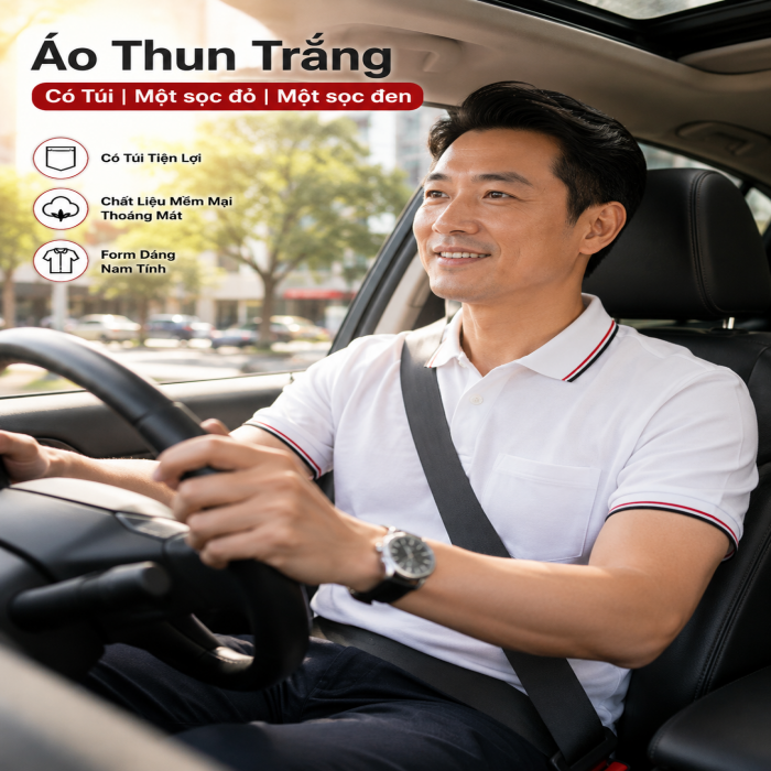 Áo Thun Phối | Trắng | Nam | Có Túi | Vải Cá Sấu - 2