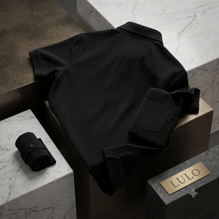 Black Polo Shirt | Men | Pocket | Pique Fabric  - 4