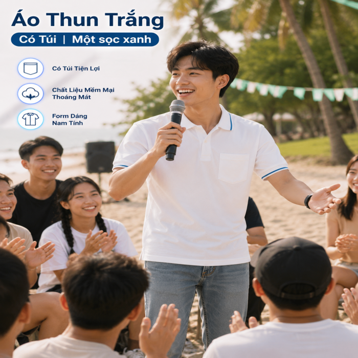 Áo Thun Phối | Trắng | Nam | Có Túi | Vải Cá Sấu - 3