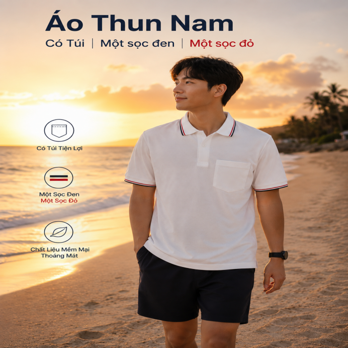 Áo Thun Phối | Trắng | Nam | Có Túi | Vải Cá Sấu - 4