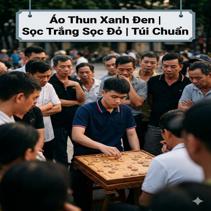Áo Thun Phối | Xanh Đen | Nam | Có Túi | Vải Cá Sấu - 7