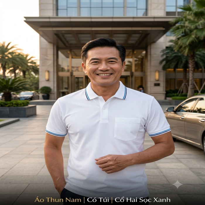 Áo Thun Phối | Trắng | Nam | Có Túi | Vải Cá Sấu - 5