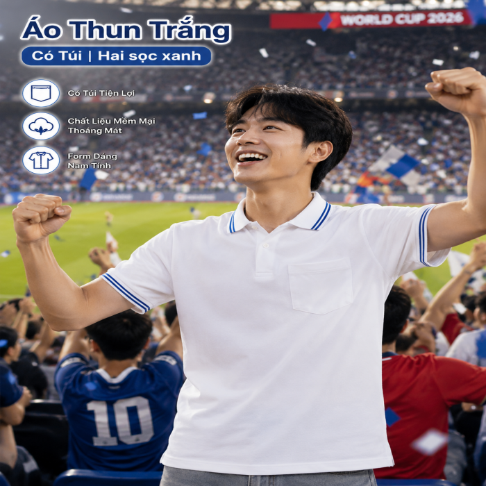 Áo Thun Phối | Trắng | Nam | Có Túi | Vải Cá Sấu - 7