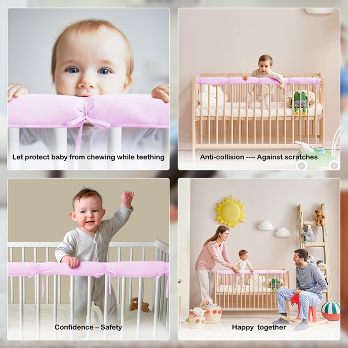 Lulovn Baby Crib Bar Covers, Bamboo Fabric, Pink - 3
