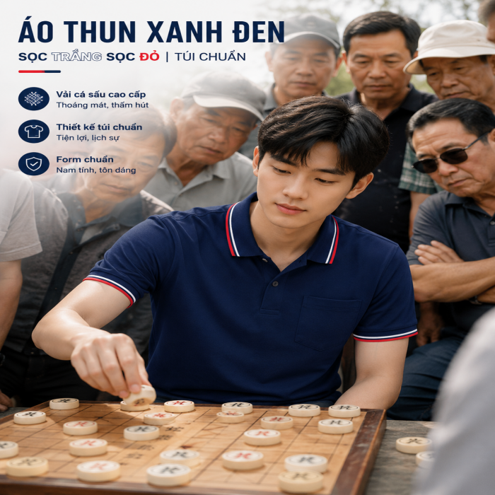 Áo Thun Phối | Xanh Đen | Nam | Có Túi | Vải Cá Sấu - 14