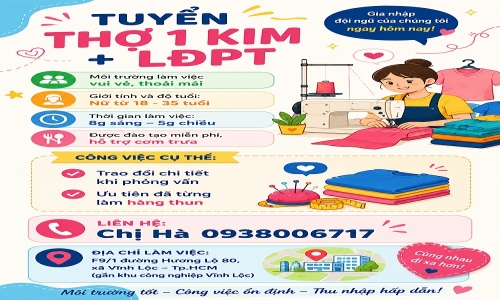 Tuyển Thợ 1 Kim + LĐPT